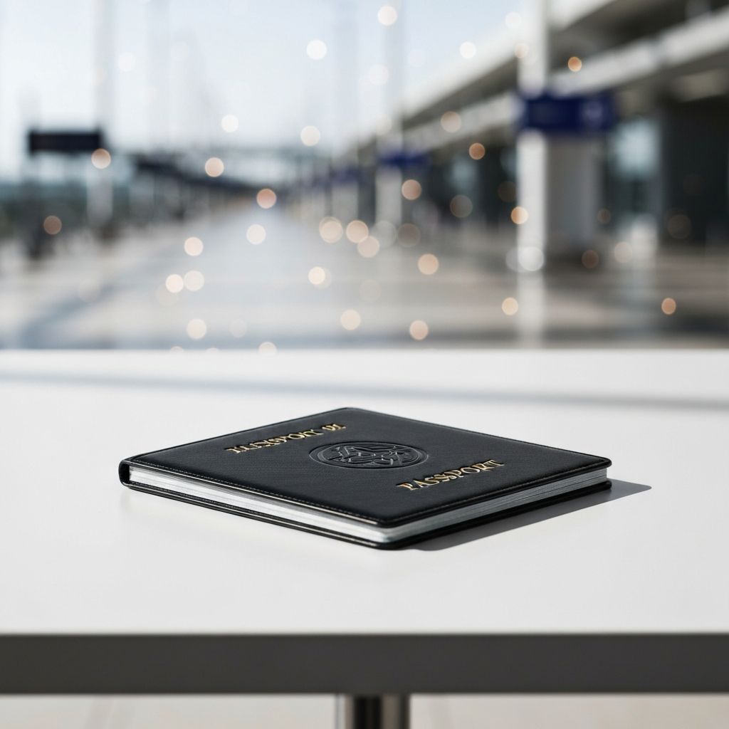Viajero en aeropuerto con pasaporte